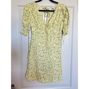 Topshop yellow & green floral print mini dress